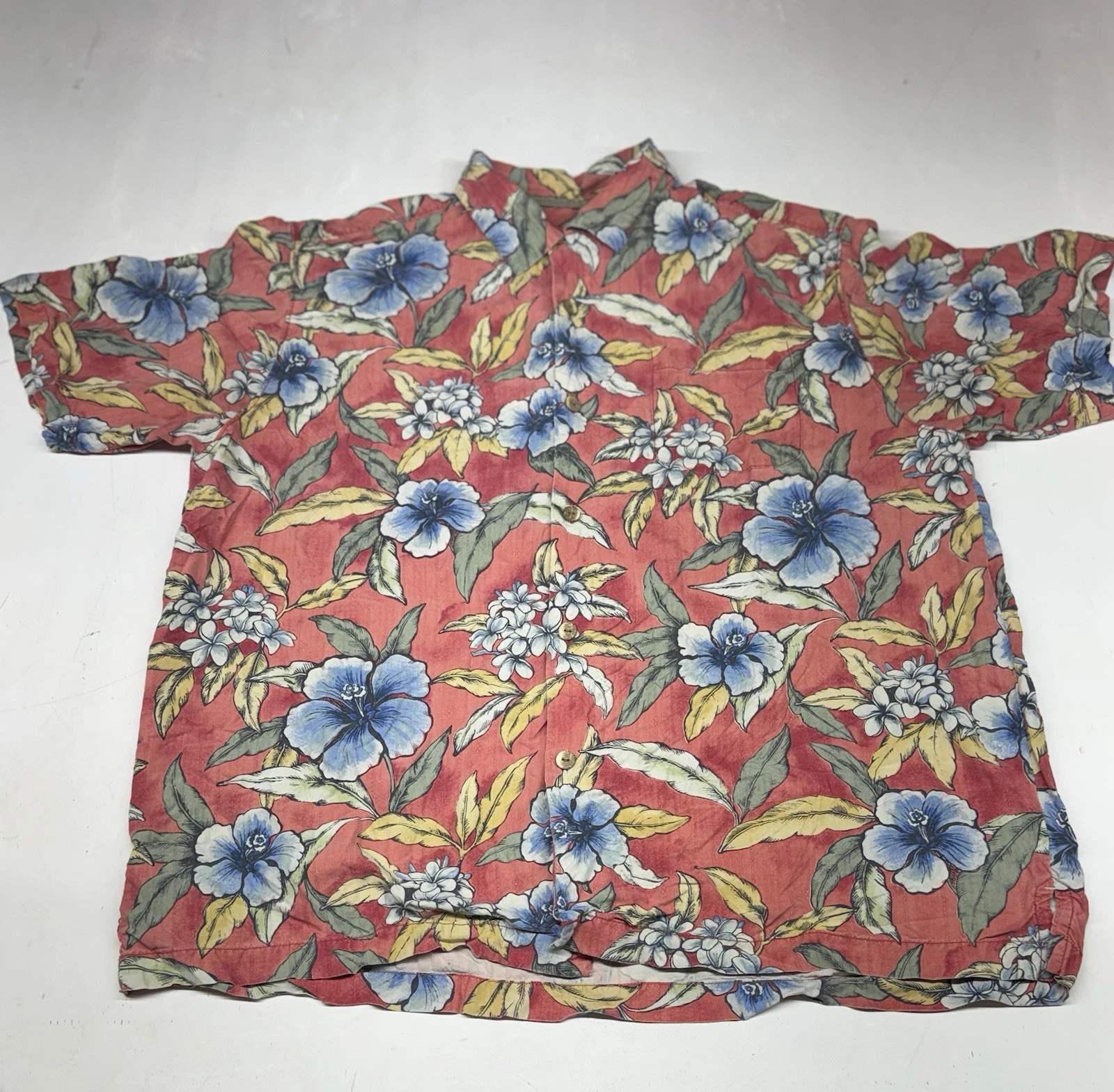 Tommy Bahama Hawaiian Shirt Mens XL Red Silk Hibiscus Floral Vacation Relaxed
