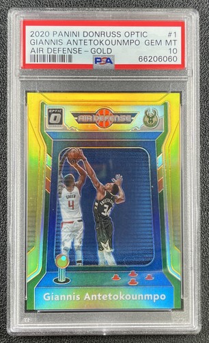 GIANNIS ANTETOKOUNMPO PSA 10 2020 PANINI DONRUSS OPTIC AIR DEFENSE GOLD 2/10