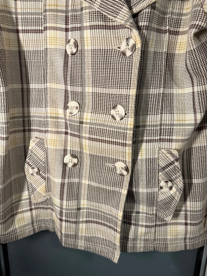 Maurices Beige Brown Plaid Hooded Pea Coat Fleece Lined Size L Pre-Owned - Image 3 of 4