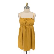 Urban Outfitters Ruffle Open Back Tie Mini Dress Mustard Yellow L cottagecore