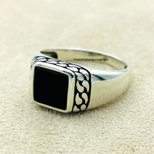 New 925-Sterling Silver Gemstone Black Onyx Beautiful Light Weight Men's Ring Gi