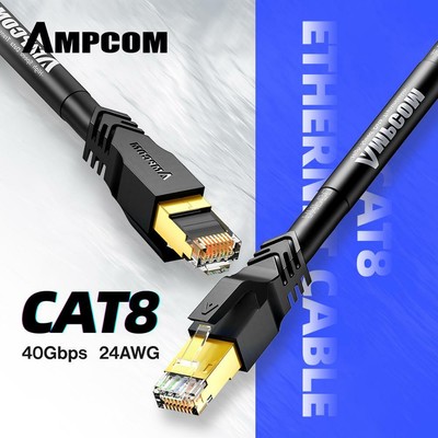 AMPCOM S/FTP CAT8 Ethernet Cable (24AWG, 8.0mm) Patch Cable CAT 8 Lan