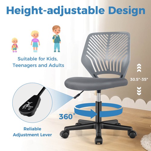 Height-adjustable Ergonomic Kids Desk Chair w/ Universal Casters Working Chair - Picture 9 of 10