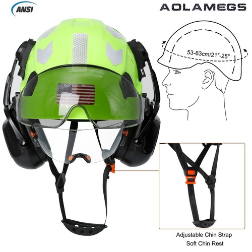 CE Safety Helmet W/ Double Goggles Earmuffs Industrial Work Cap Head Protection - Picture 2 of 10