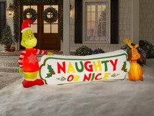 Gemmy 9 ft. W LED Grinch And Max Naughty or Nice Christmas Airblown  Inflatable