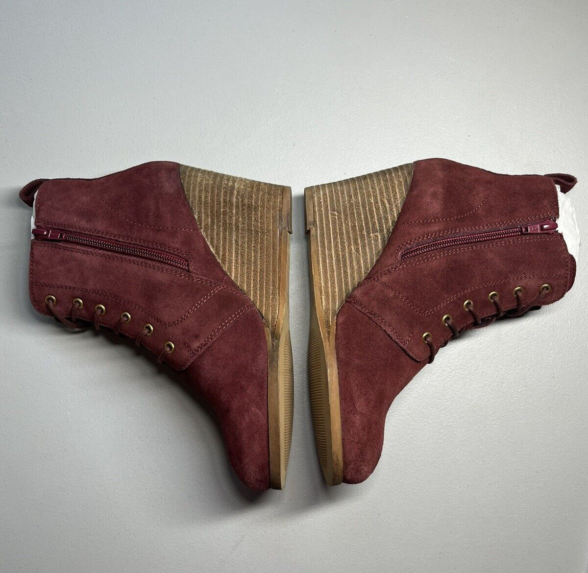 Diba Ankle Boots Womens 7 Blake Suede Wedge Bootie Burgundy Lace Up Round Toe