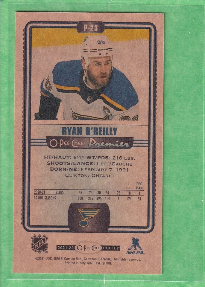 2021-22 O-Pee-Chee Premier Tallboys P-23 Ryan O'Reilly St. Louis Blues - Image 2 of 2