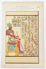Egyptian Hieroglyphics, Pictorial Writing - Original 1880s Antique Colour Print