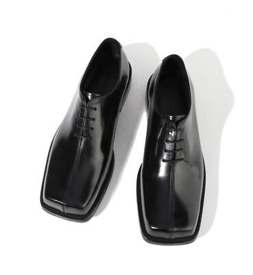 Firenze Atelier Men's Black Leather Square Toe Oxford Derby Shoes