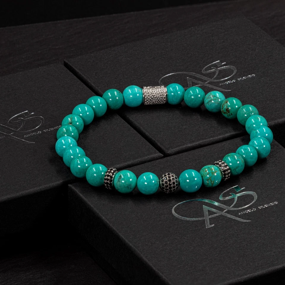 Perlenarmband Grüner Türkis Perlen Beads Bracelet 925 Sterling Silber Zirkon - Bild 3 von 4