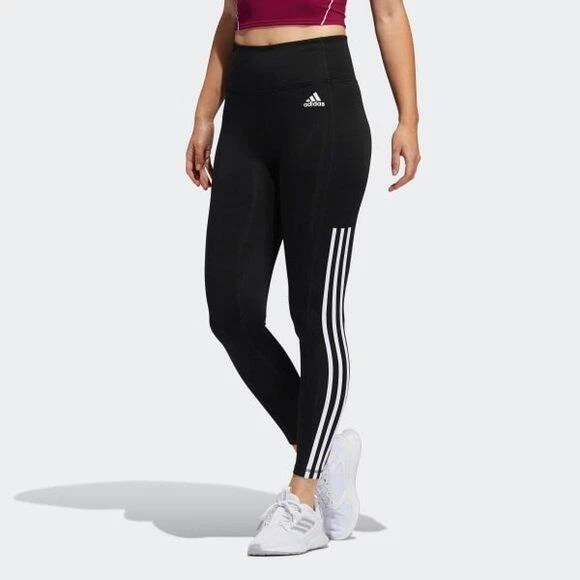 Adidas Women&#039;s 7/8 TRAINING LEGGINGS BLACK WHITE 3S S M L XL 2XL NWT |