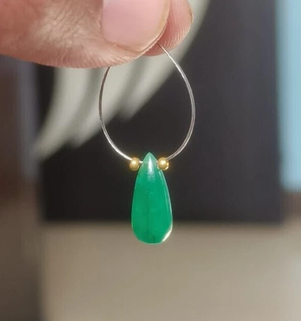 Briolette lágrima lisa esmeralda brasileña natural de 3,20 quilates cuenta única Foto 2 de 4