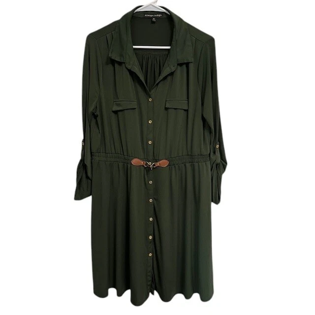 VETEMENTS Abito camicia sempre indaco verde oliva bottoni davanti cintura manica lunga taglia 1X