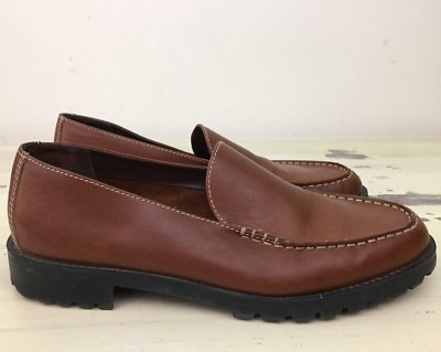 PREDICTIONS - Vtg 90s Womens Brown Leather Slip-on Moccasin Boot-sole Shoes, 9.5