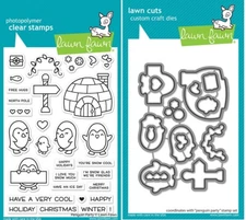 PENGUIN PARTY Lawn Fawn Stamps & Dies Combo Cute for Christmas Cards/Scrapbook 