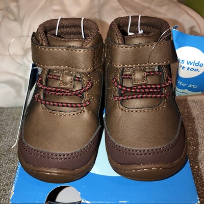 NWT Stride Rite Infants 360 Leopold baby boy Brown Plaid shoes Boots 3M  washable