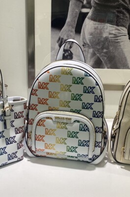NWT Michael Kors Jaycee Medium Zip Pocket Backpack - Optic White Multi