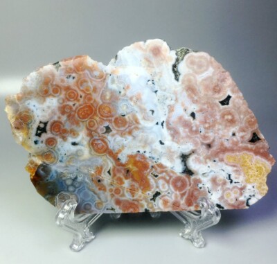 Natural Ocean Jasper Agate Quartz Crystal Stone Slice Mineral Specimen / Stand