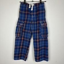 Mini Boden Cosy Cargo Pants Blue Tartan Plaid Flannel Drawstring Pull On 8Y
