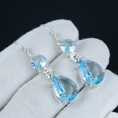 Swiss Blue Topaz 925 Sterling Silver Gemstone Handmade Earring Jewelry ...