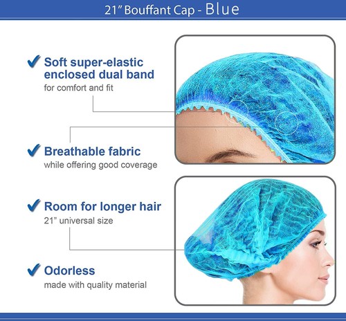 Safetyware Non-Woven Disposable PP Mob Bouffant Cap Hair Net Head Cover Lab Hat - Foto 2 di 8