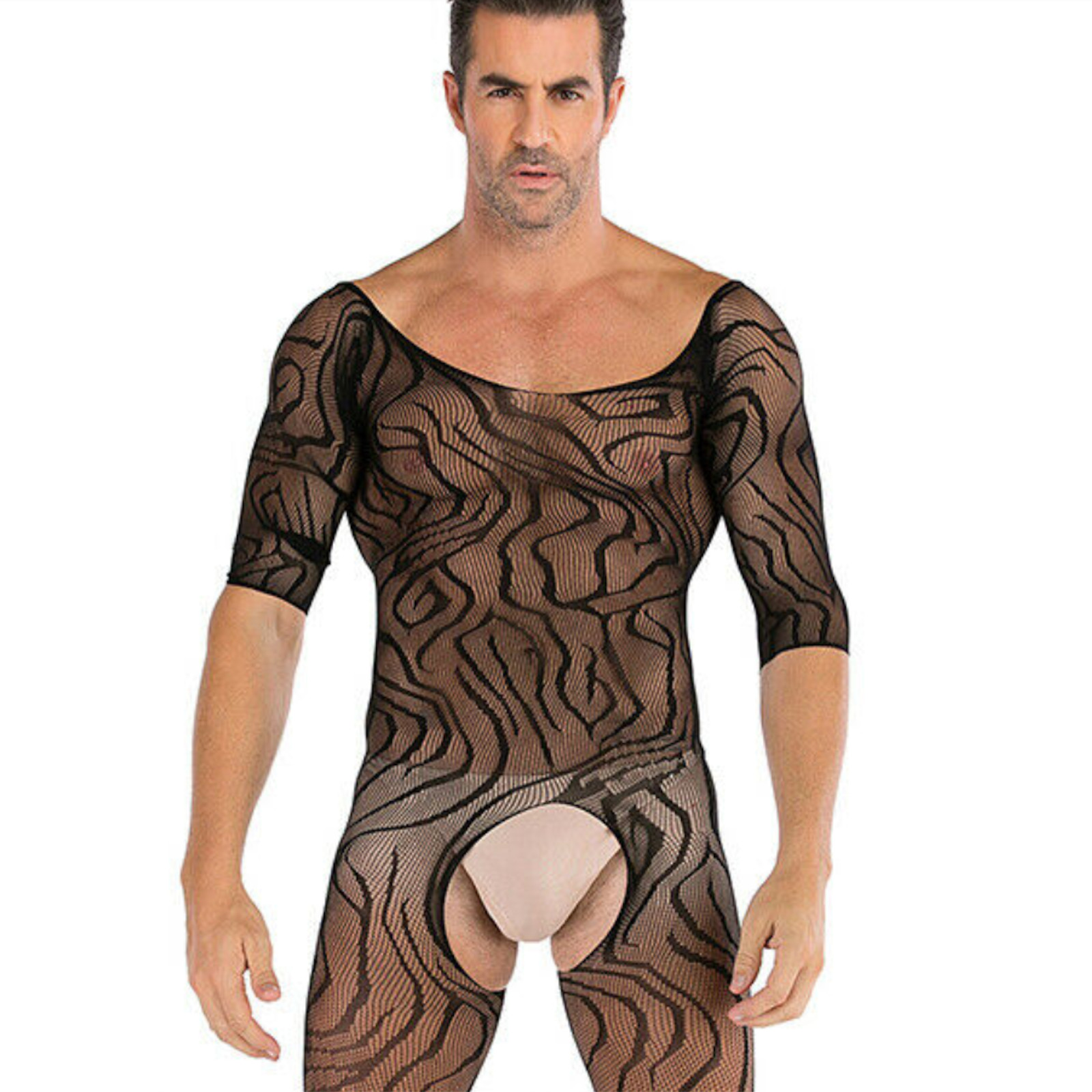 Mens Mesh Underwear Bodysuit Body stockings Sexy Full Figure Crotchless Lingerie image 3