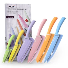 6Pcs Kitchen Knife Set Stainless Steel Colour Coded Non-Stick Cooking Knife Set