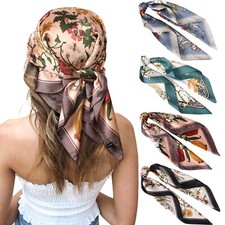 Silk Feeling Square Head Scarf 27" Satin Hair Bandanas for Women 4 Pack
