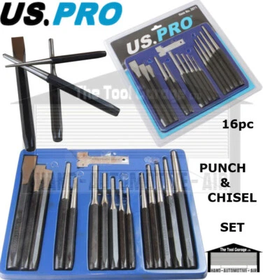 US PRO Tools 16pc Punch and Chisel set, Metal Drift, Chisels, Punches NEW 2071