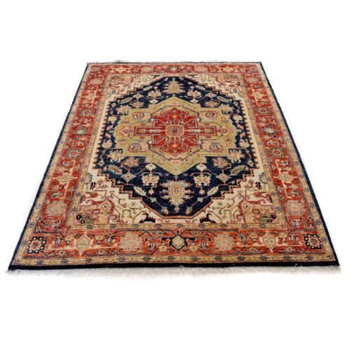 Antico tappeto Heriz Serapi annodato a mano orientale misura media 4'8x6'3 piedi -R24290 - Foto 3 di 8