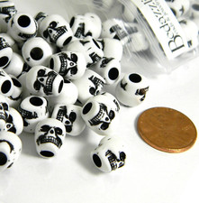 10 White Black 10mm Plastic Acrylic Skull Shaped Pony Beads w/ Big 3.5mm Hole
