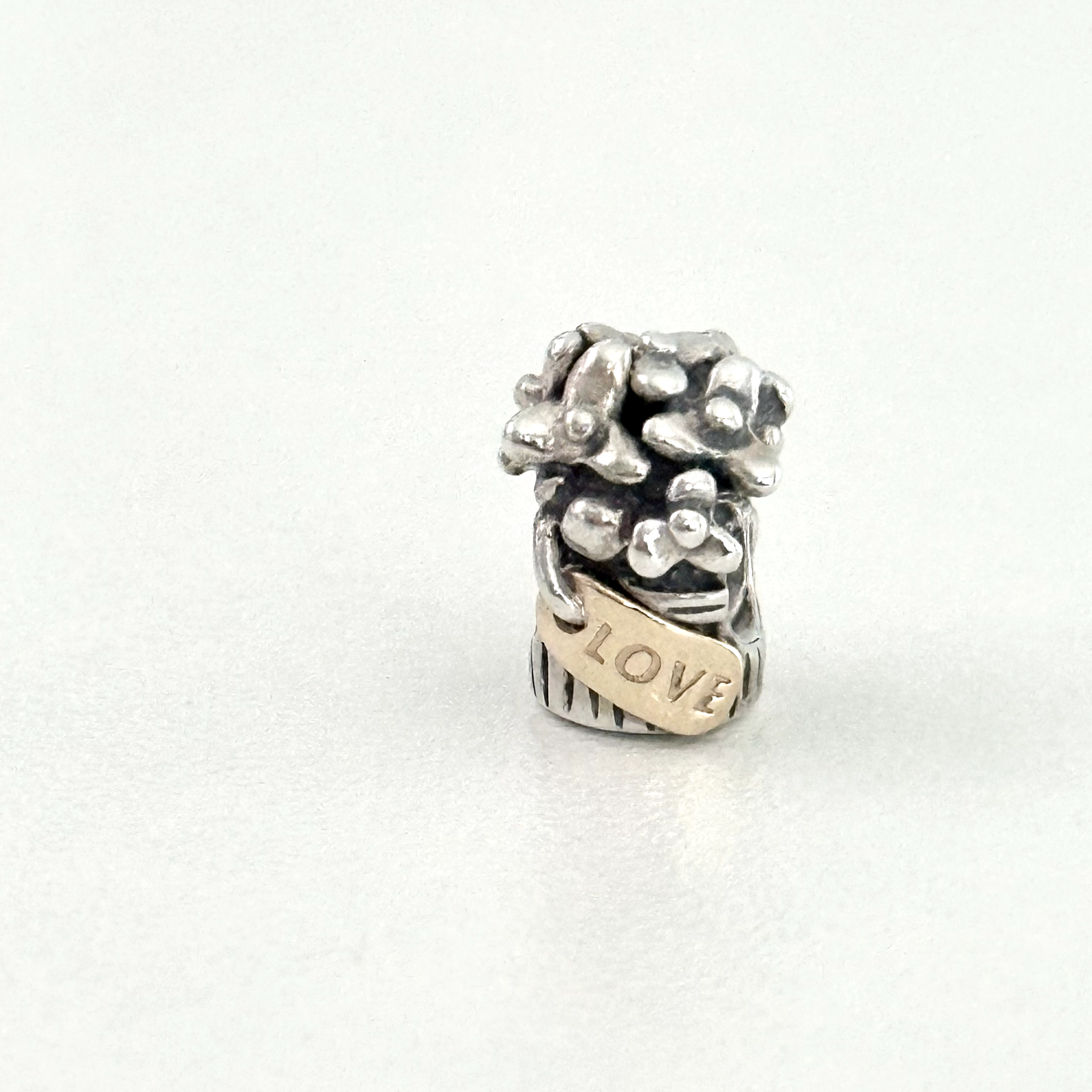 Pandora 925 Sterling Silver & 14K Gold Two Tone Flower Basket Love Bouquet Charm