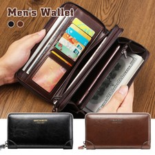 Mens Business Clutch Handbag Long Wallet Leather Zipper Large Phone Holder Bag