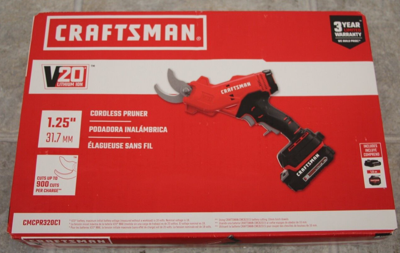 NEW Craftsman CMCPR320C1 V20 Cordless Pruner Kit Black/Red