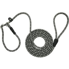 10 FT Long Slip Lead Dog Leash 3/8 inch Thick Nylon Reflective Rope Black