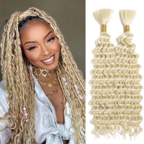 613 Blondes Echthaar Flechthaar für Boho Zöpfe Deep Wave Häkel Echthaar - Bild 1 von 13