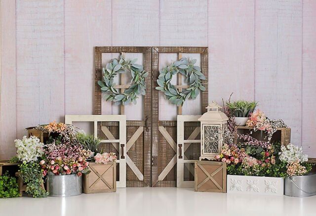 Photo Studio Photography Background Backdrop Wooden Door Pink Floral Party Cake