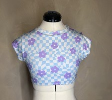 ONEONE Women Lavender Swimwear Piexe cropped tee Cap Sleeve Bikini Top,Boho Sz:M