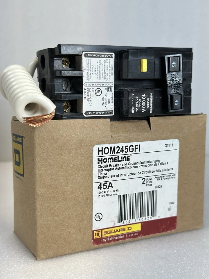 Square D HOM245GFI 2 poles 45amps ground fault circuit breaker NEW QTY FL STOCK - Image 2 of 3