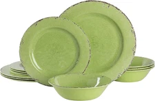 Mauna 12 Piece Green Melamine Dinnerware Set,Lime Green