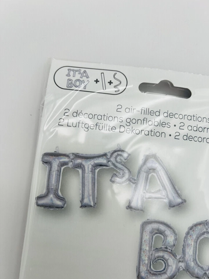 Globo decorativo lleno de aire anagrama, ES UN NIÑO, brillo plateado, sin req de helio Foto 2 de 4