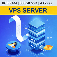 Windows VPS Server / RDP Server / VPS Hosting 8GB RAM 300GB SSD - 1 year
