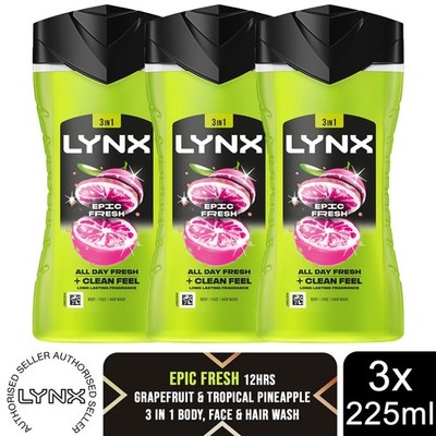Lynx Epic Fresh Duschgel Grapefruit & tropischer Ananas Duft 225ml, 3er Pack