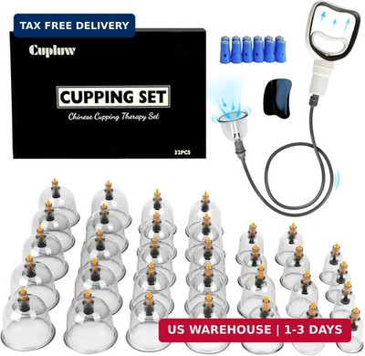 Cupluw Cupping Kit for Massage Therapy - 32 Cups Professional Chinese Cupping Se