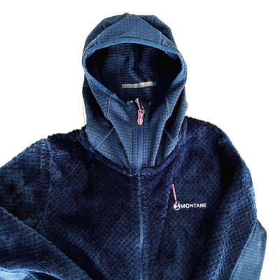 Sz 10W Montane Wolf Hoodie Fleece Jacket Blue Polartec Thermo Grid Fabric pocket