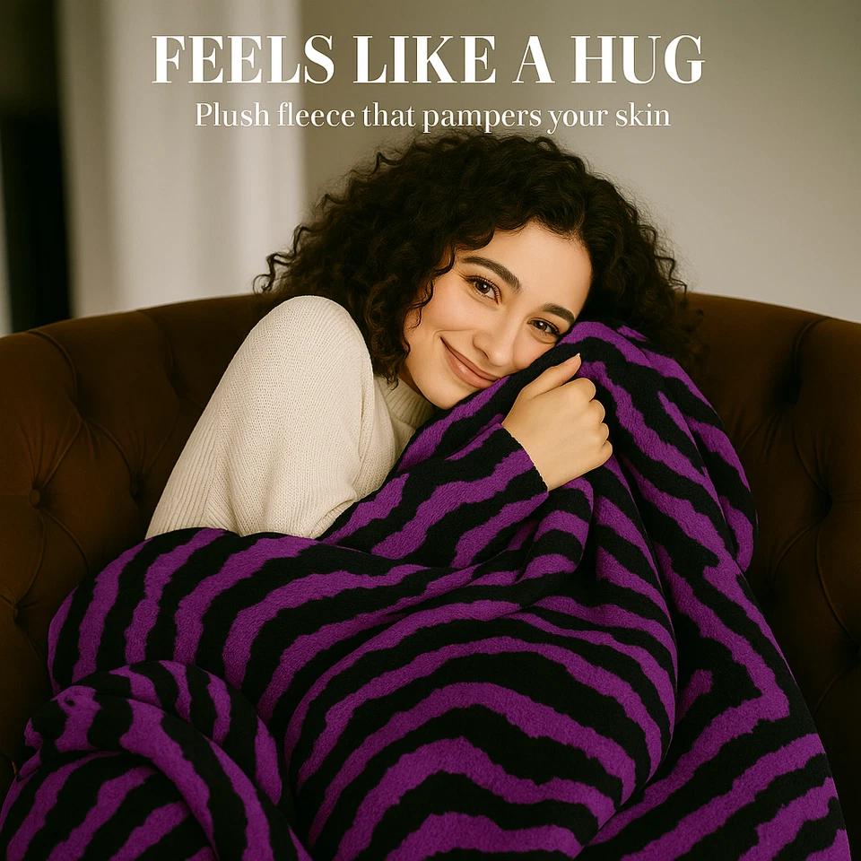 Чрезвычайно мягкий и теплый королева размер плюшевое одеяло, яркий фиолетовый зебра одеяло - Изображение 2 из 4