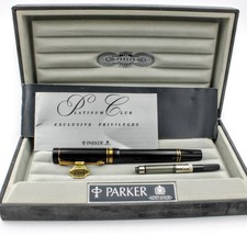 Parker 18K NIB M Duofold Centennial Black Fountain Pen with Box #X1134-5