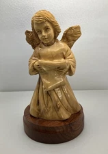 Olive Wood  Hand Carved Angel With Scroll Bethlehem 6 Inches