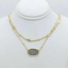 Kendra Scott Elisa Gold Crystal Multi Strand Pendant Necklace in Platinum Drusy