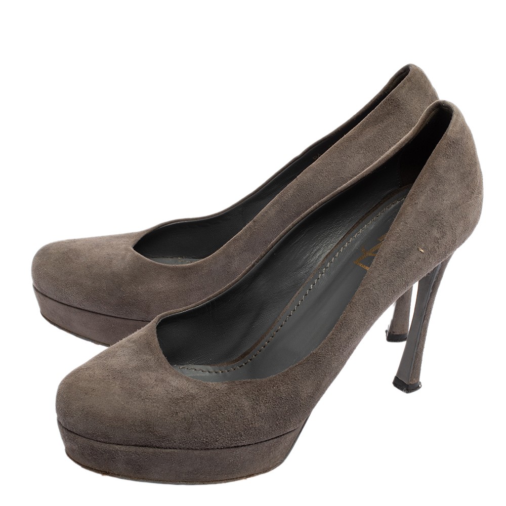 Décolleté in pelle scamosciata grigia Yves Saint Laurent taglia 40